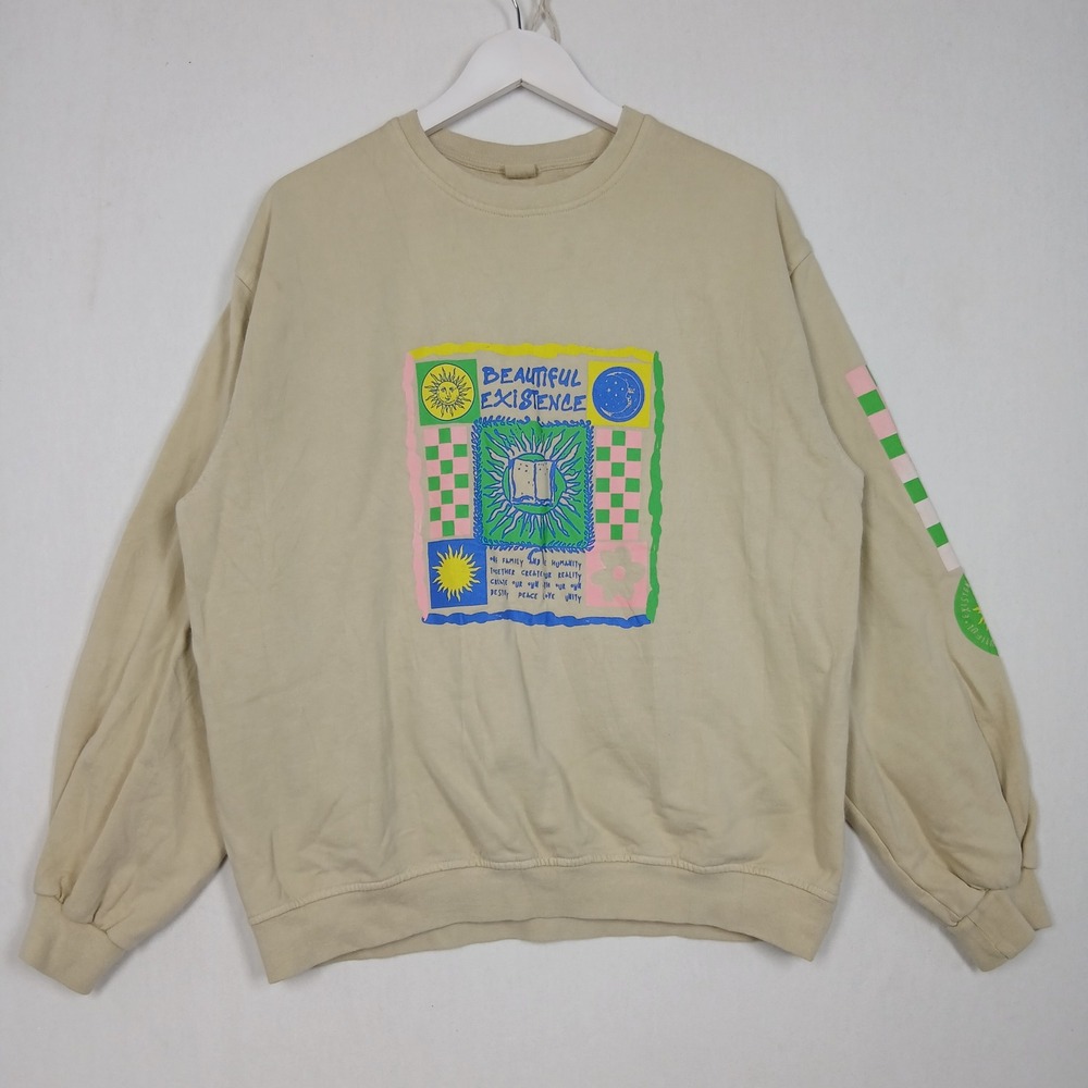 Urban Outfitters Beautiful Existence Graphic Sweatshirt Tan Beige S/M-M